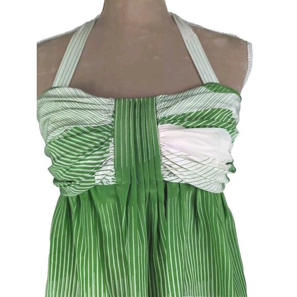 Alice + Olivia Green And White Ombre Silk Ruched Empire Swing Halter TOP Size S - Picture 2 of 14